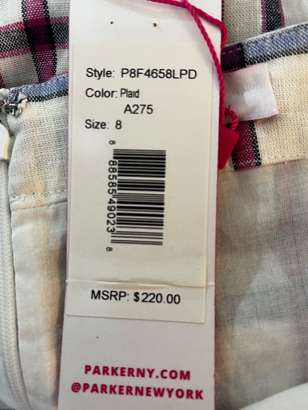 NWT Parker Linen-Cotton Plaid Hi-Low Ruffled Shirred Women’s Size 8 - Picture 9 of 12
